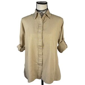 A&S Collection Beige Viscose Button Down Shirt | Size L